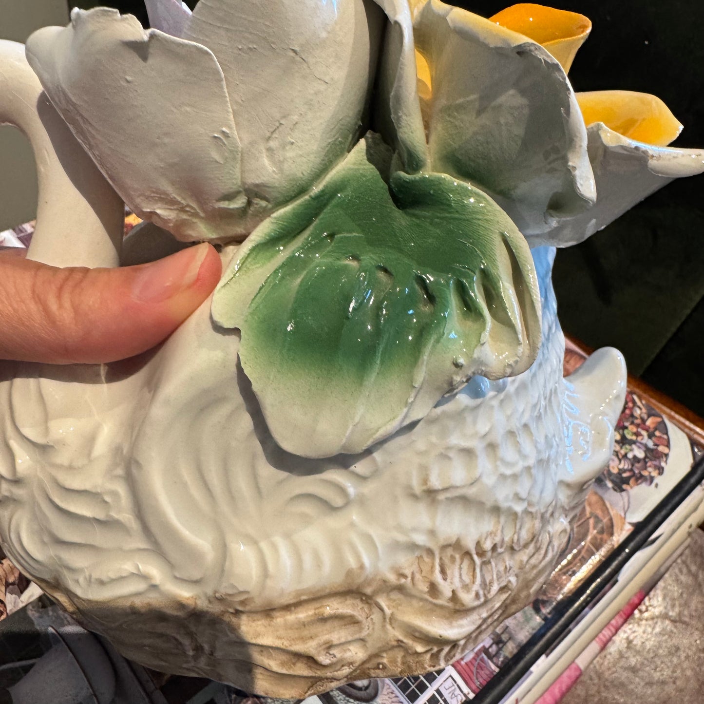 Vintage Italian Capodimonte Swan and Floral figurine