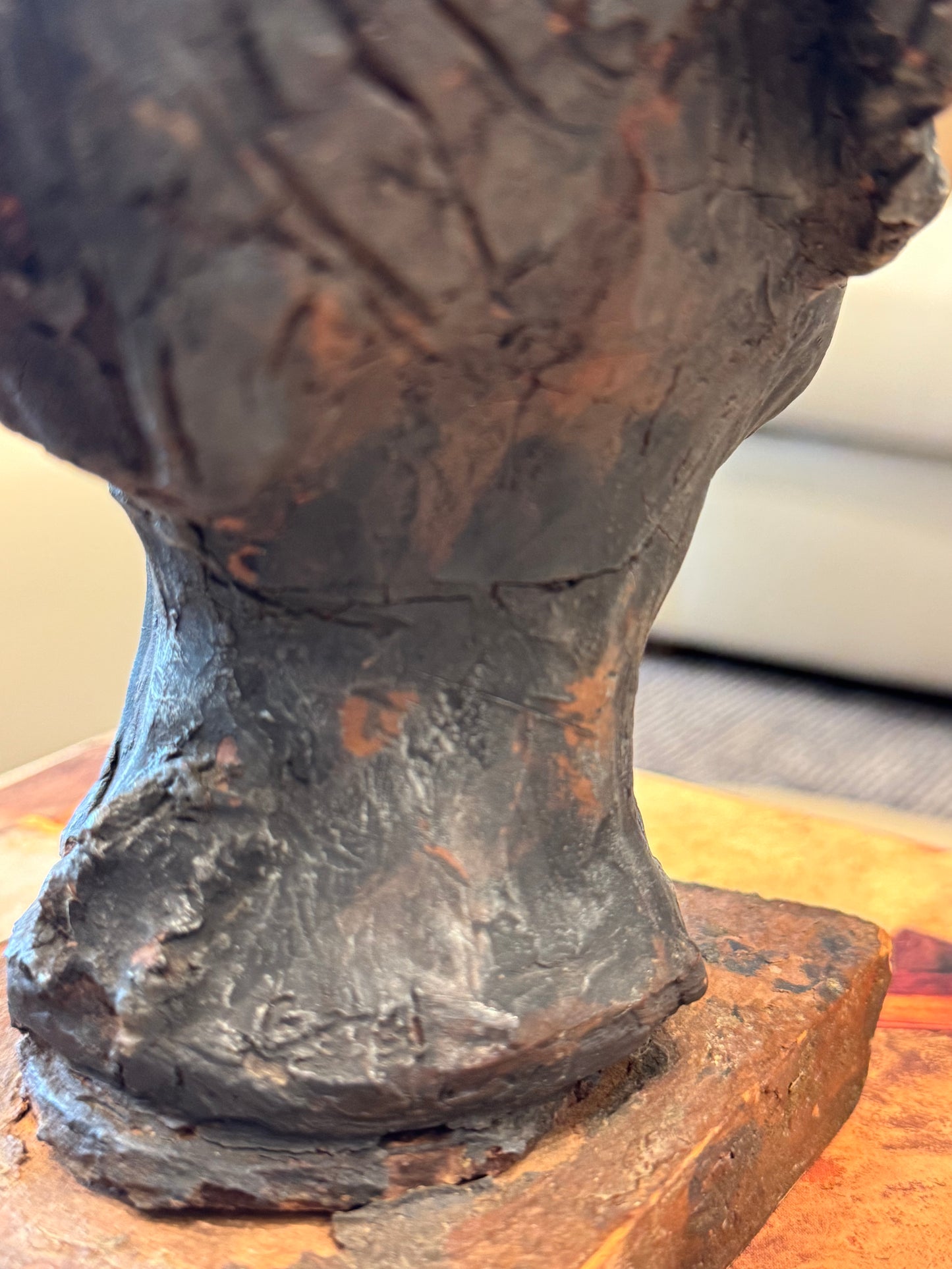 Vintage Mid Century Modern Female Bust - Sculpted Clay on a Primitive wood base
