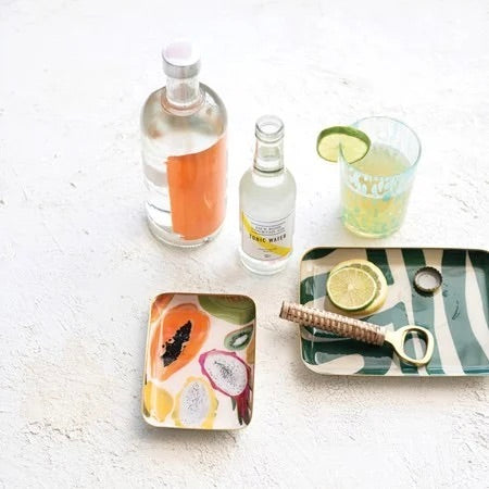 Set of 2 - Enameled Trays w/ Fruit & Abstract Image