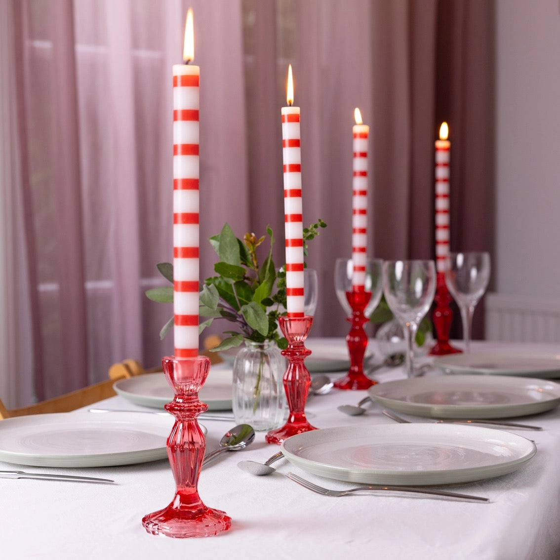 Red Striped Taper Candles
