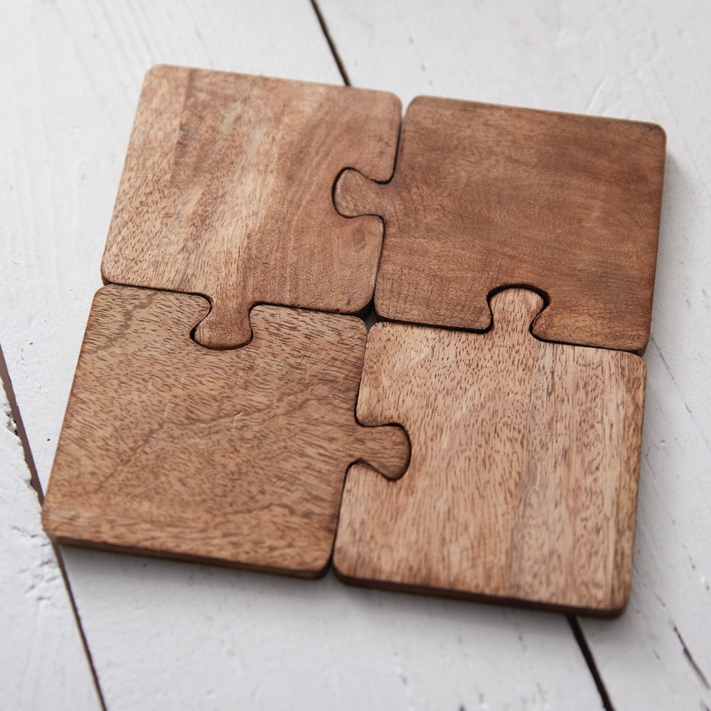 Wood Puzzle Coasters - Set of 4