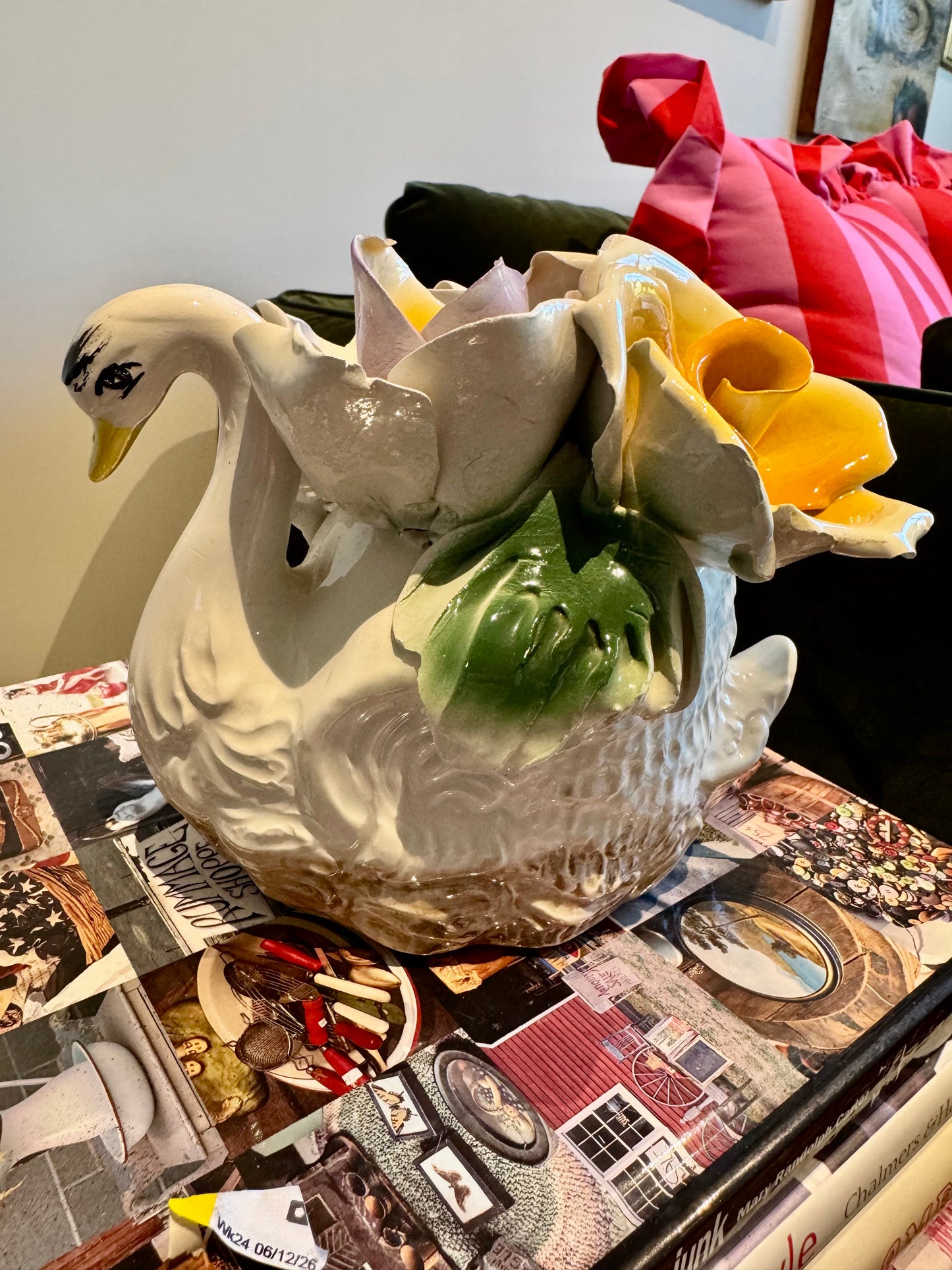 Vintage Italian Capodimonte Swan and Floral figurine
