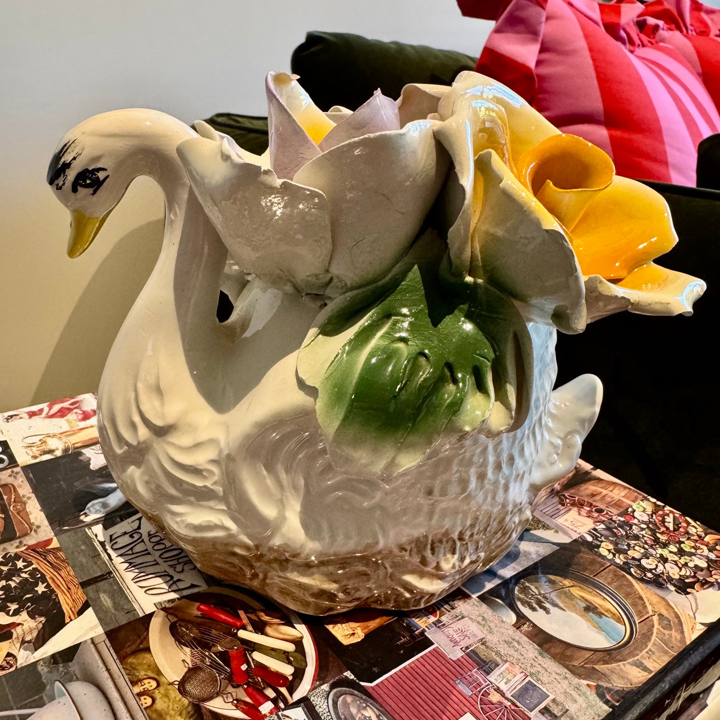 Vintage Italian Capodimonte Swan and Floral figurine