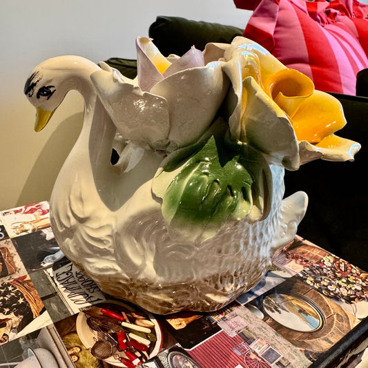 Vintage Italian Capodimonte Swan and Floral figurine