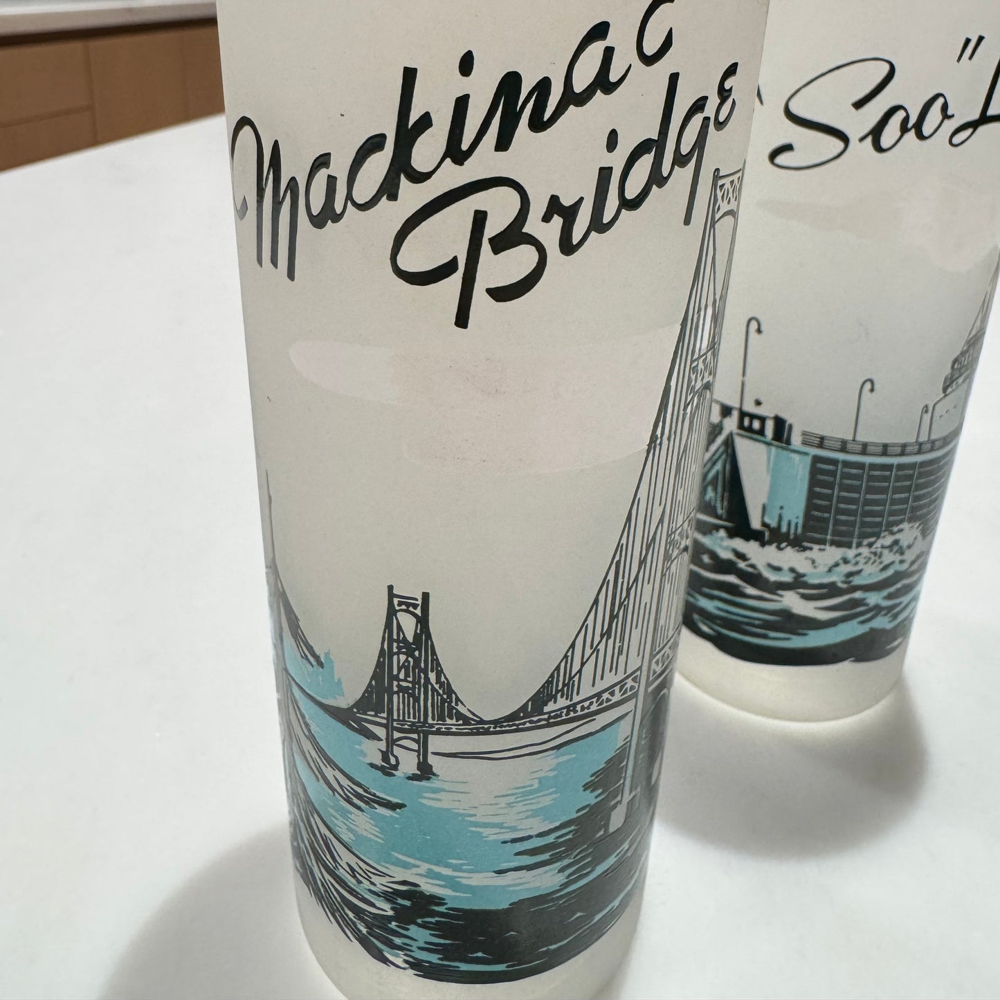 Vintage Souvenir MCM Drinking Glasses - Mackinac Bridge & "Soo" Loch in Michigan