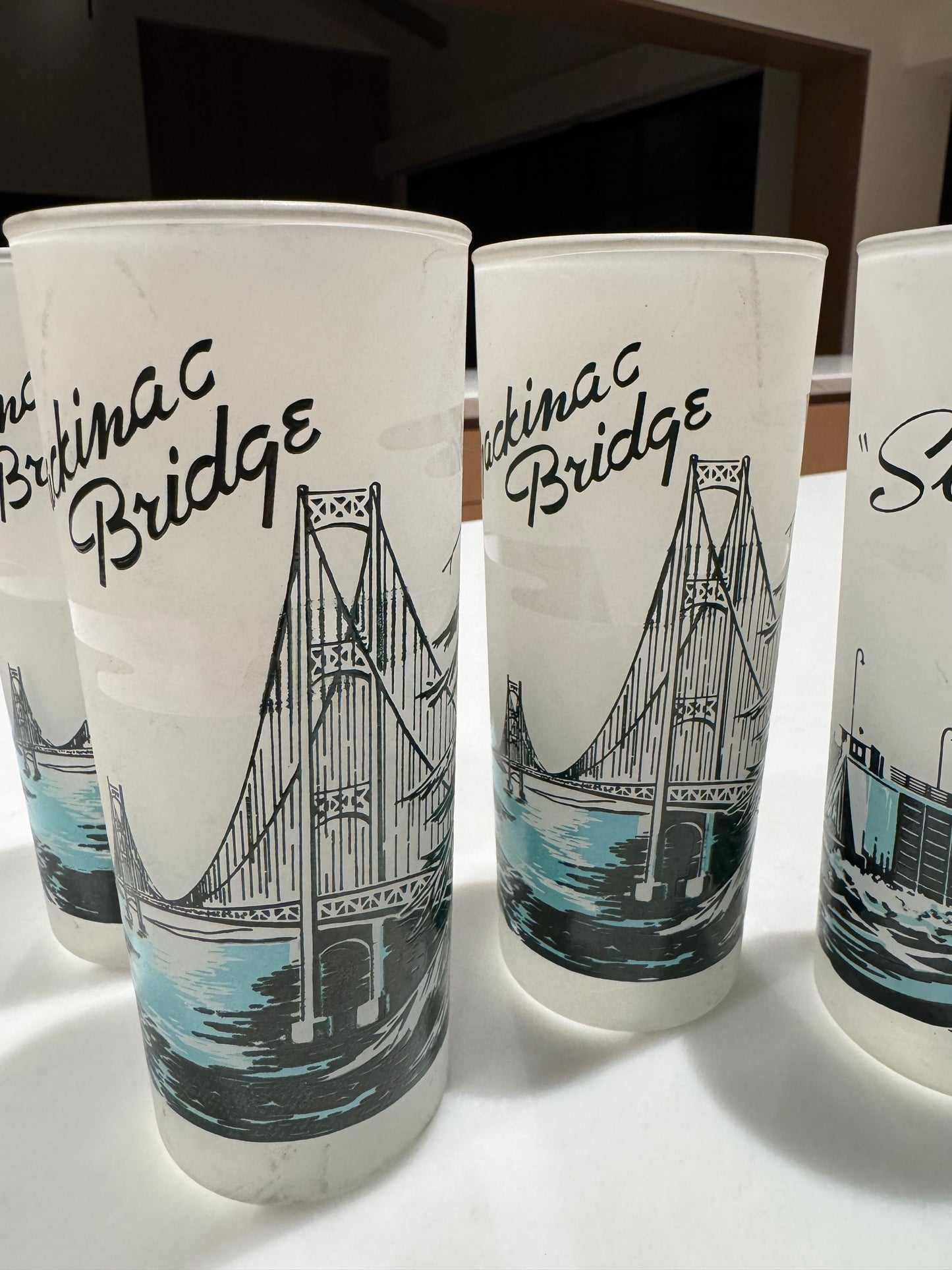 Vintage Souvenir MCM Drinking Glasses - Mackinac Bridge & "Soo" Loch in Michigan