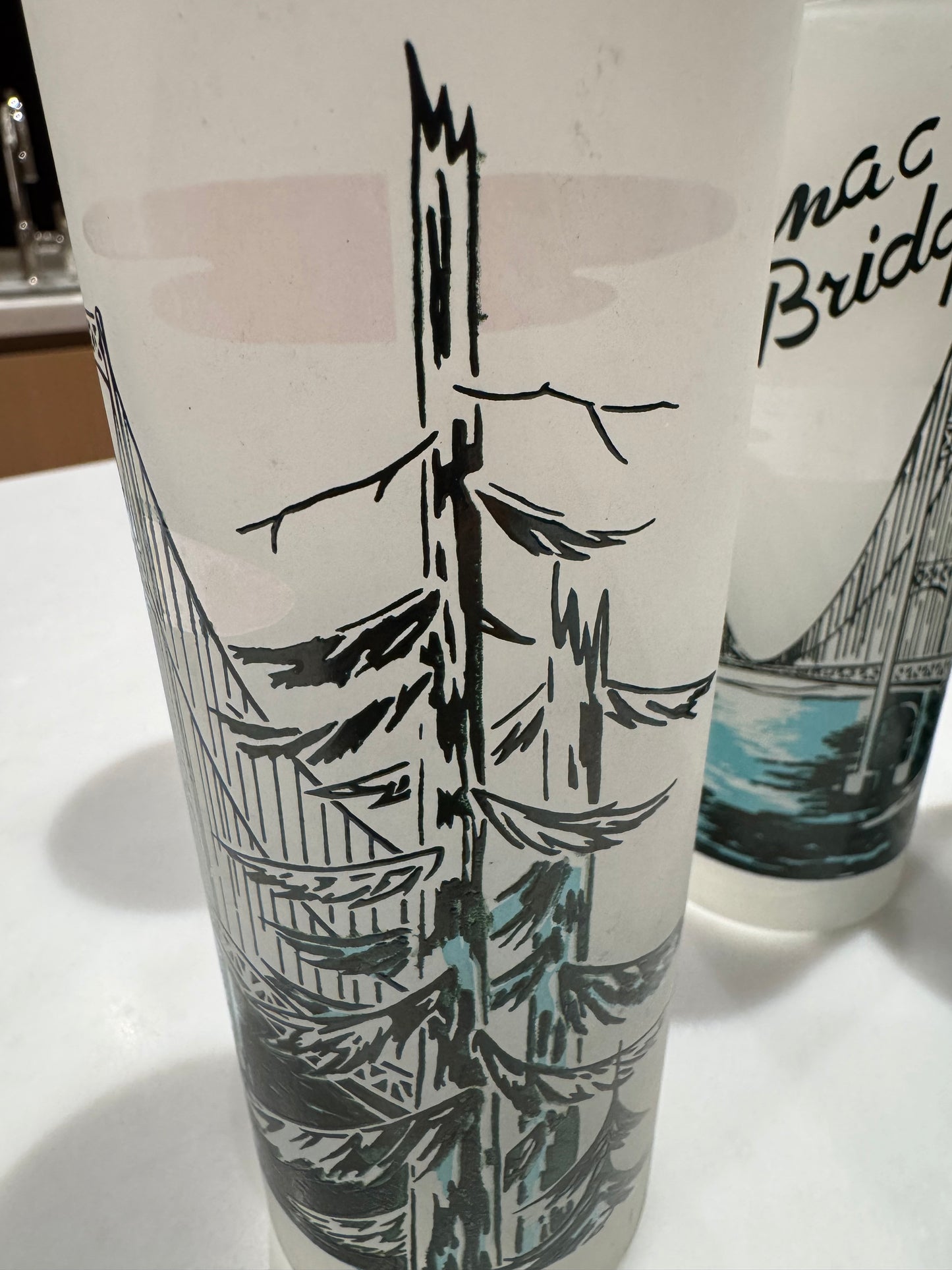 Vintage Souvenir MCM Drinking Glasses - Mackinac Bridge & "Soo" Loch in Michigan