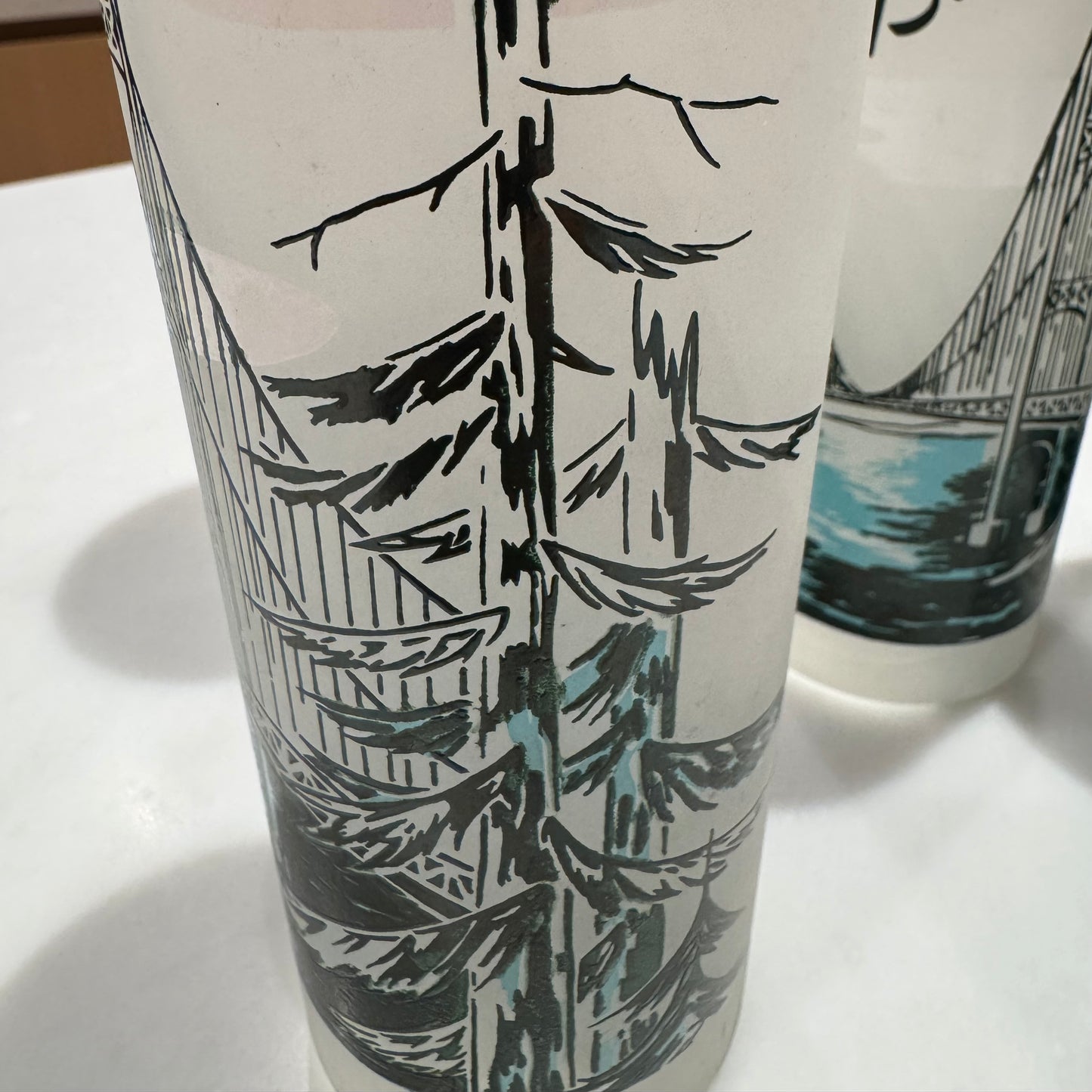 Vintage Souvenir MCM Drinking Glasses - Mackinac Bridge & "Soo" Loch in Michigan