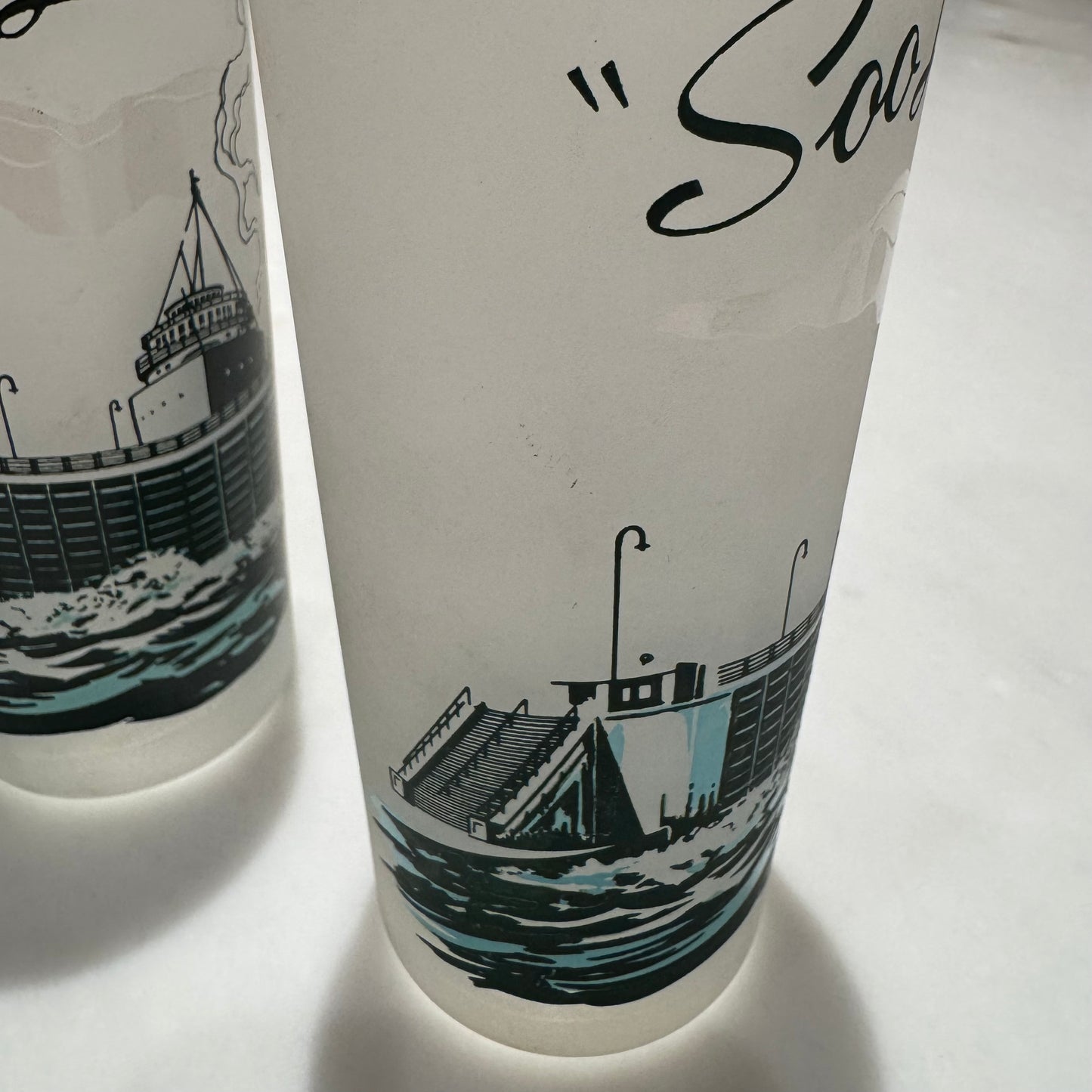 Vintage Souvenir MCM Drinking Glasses - Mackinac Bridge & "Soo" Loch in Michigan