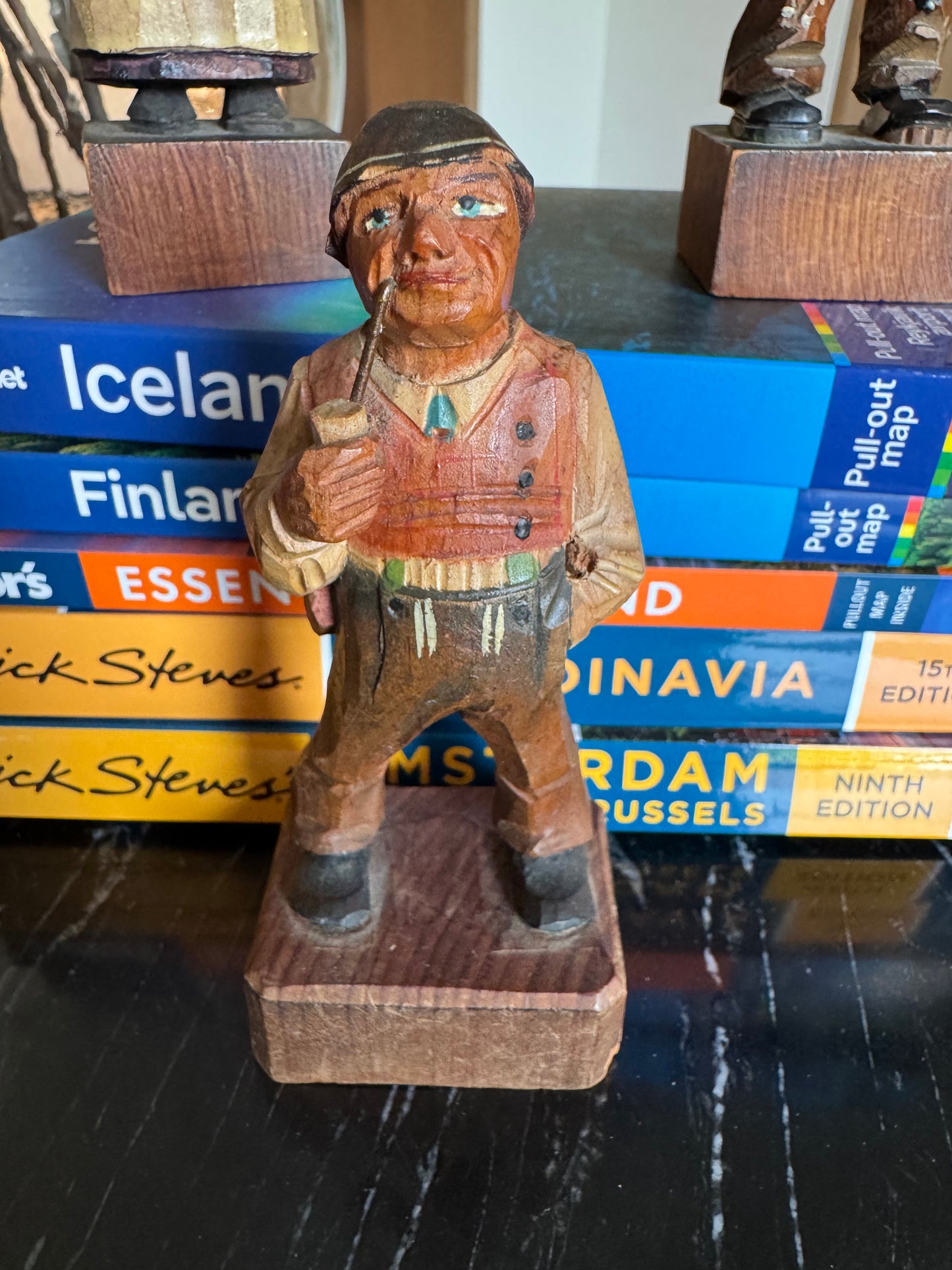 Vintage Carved Wood Figurine Fisherman