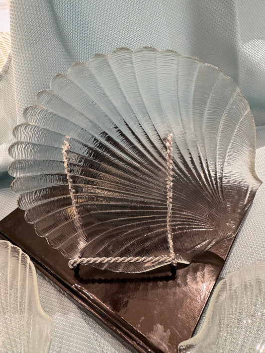 Set of Four; Vintage French Glass Coquillage Salad Plates by Arcoroc