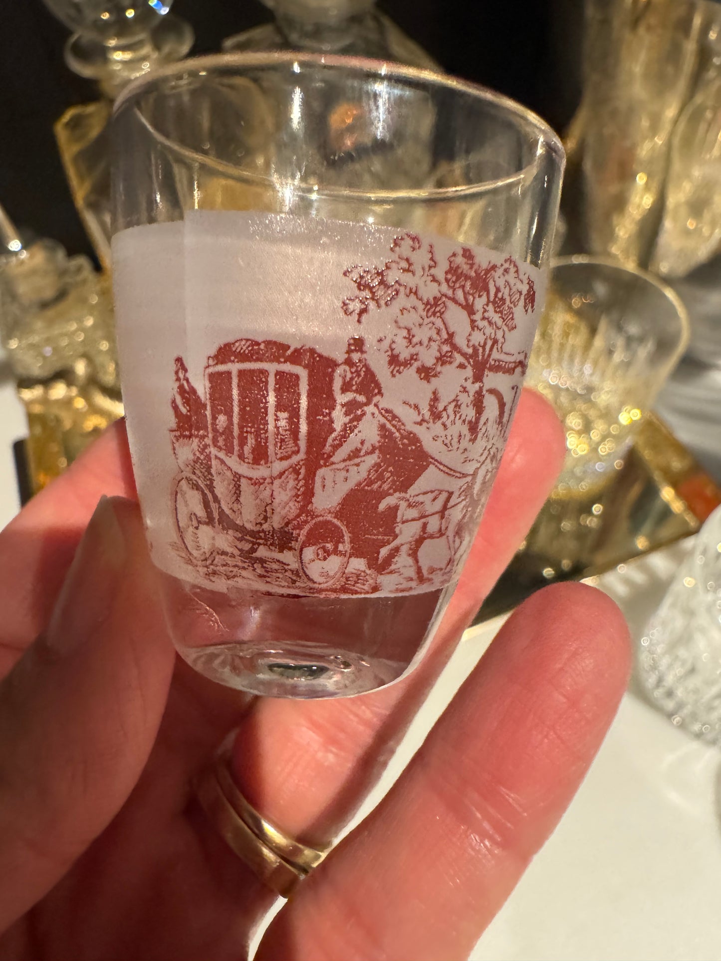 Set of 4 Vintage Verrerie Cristallerie d'Argues French Toile Shot Glasses
