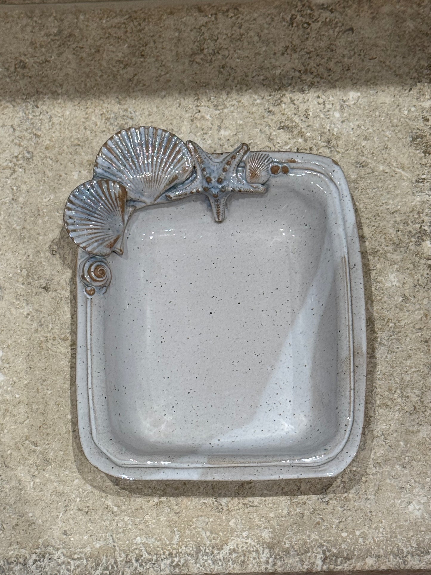 C.W. Meier Signed Rectangle Pottery Serving Dish - 3D Moriage elements Coastal Life