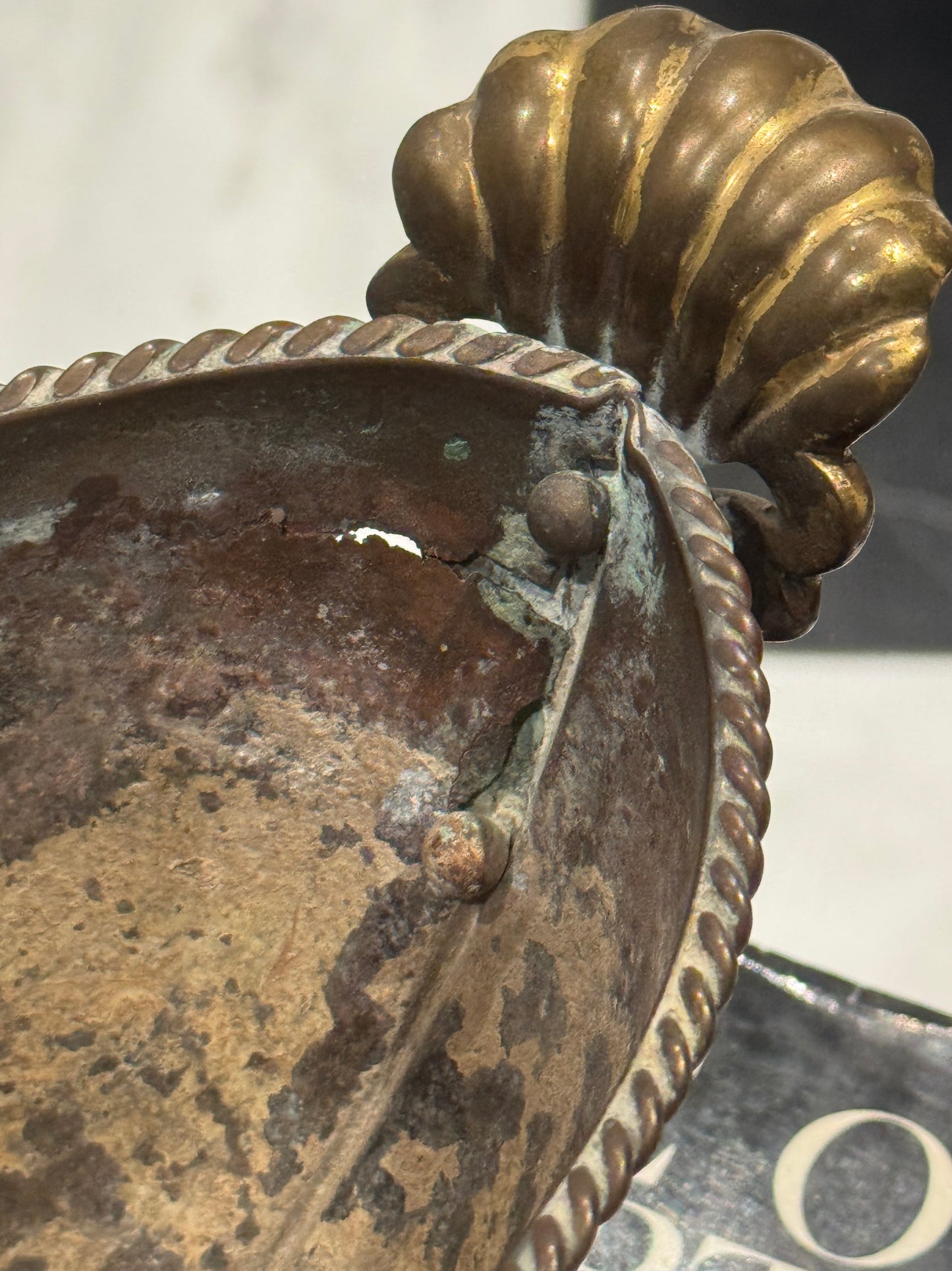 Vintage Oval Brass Pedestal Vessel, with Acanthus Handles