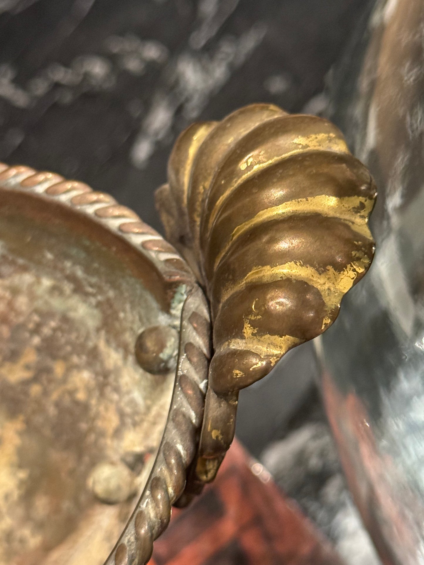 Vintage Oval Brass Pedestal Vessel, with Acanthus Handles
