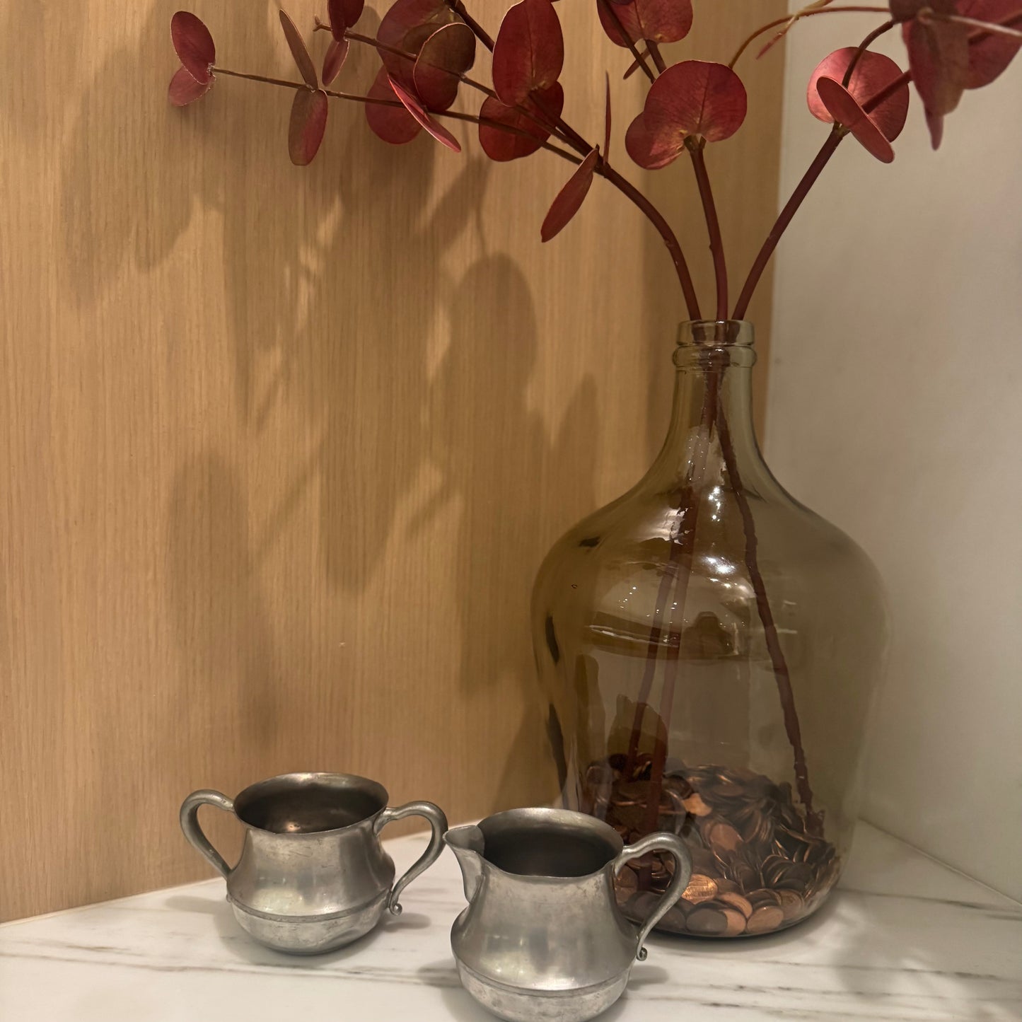 Vintage Pewter Set of Cream and Sugar service