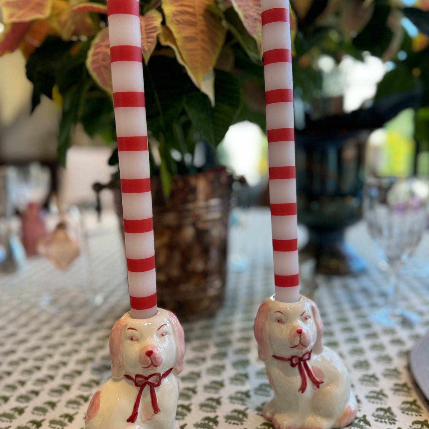 Red  Striped Taper Candles