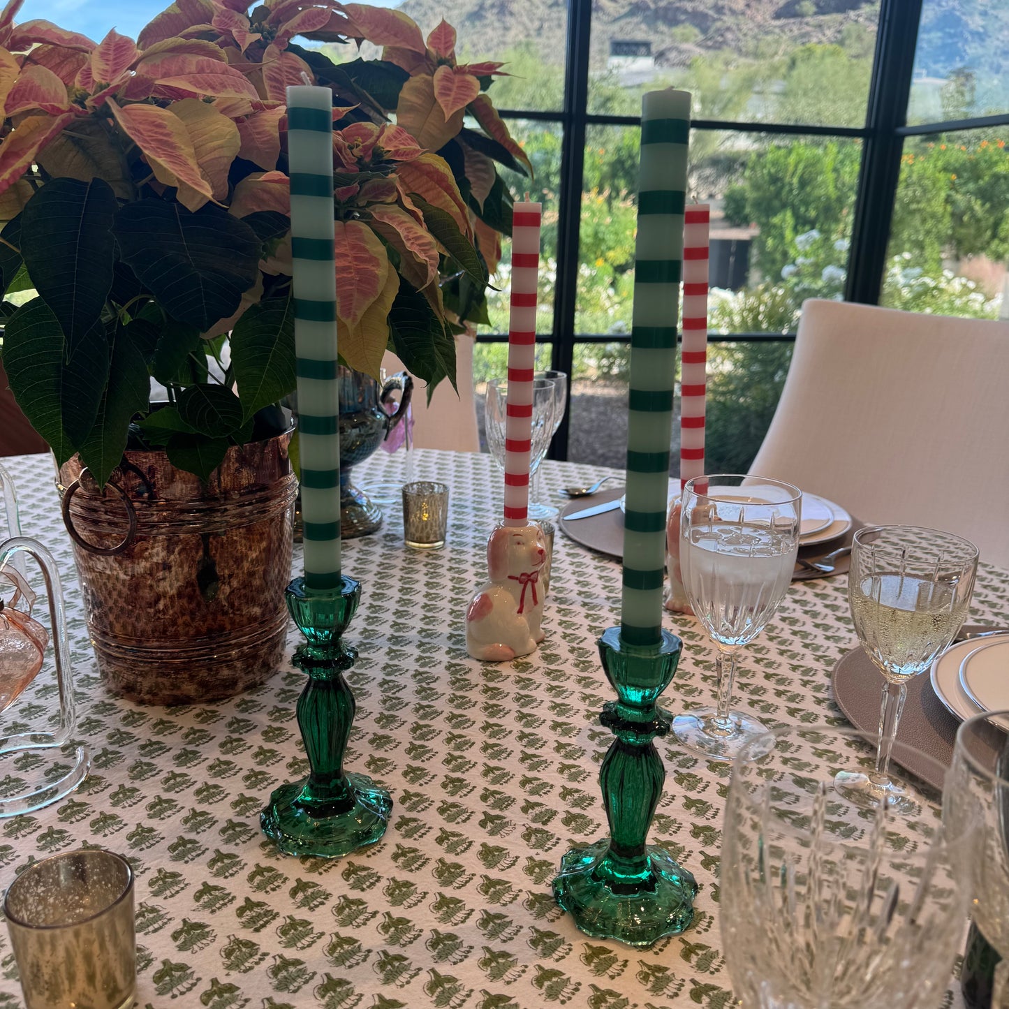 Dark Green Glass Candle Holder