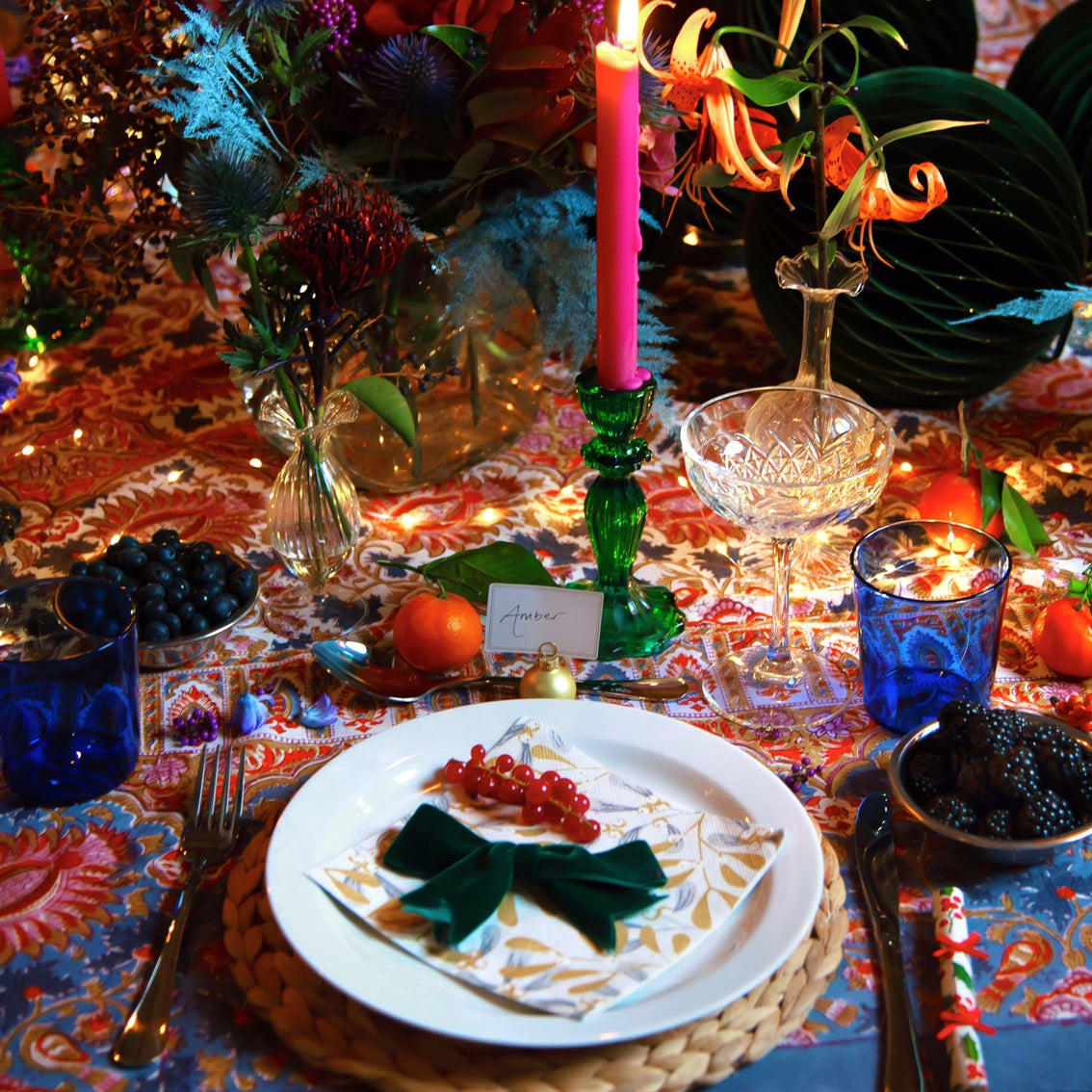 Dark Green Glass Candle Holder