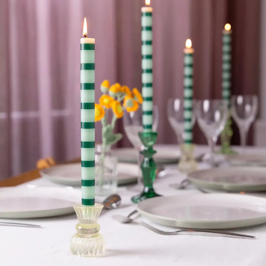 Green Striped Taper Candles